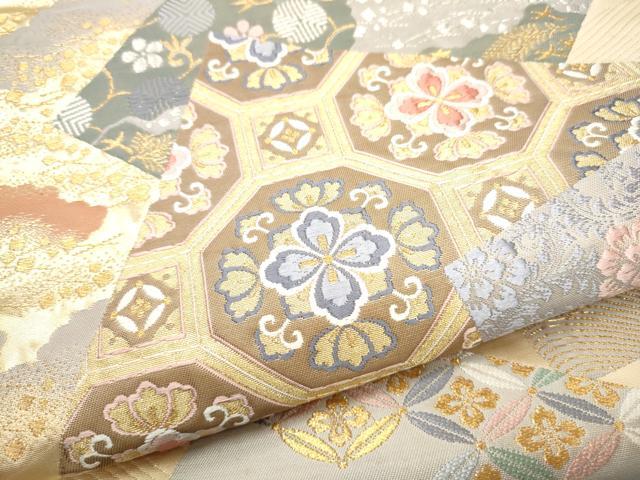 平和屋着物●六通柄袋帯　唐織　色紙重ね花文　金銀糸　三越扱い　正絹　逸品　CABB5987hy