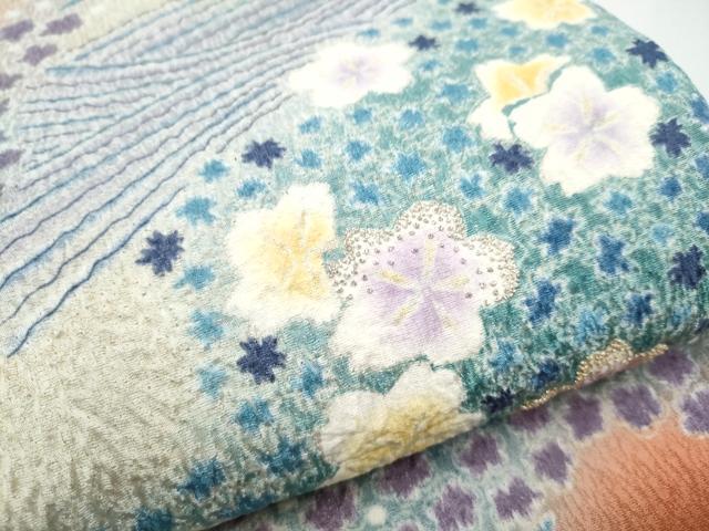 平和屋着物●中国三大刺繍　相良刺繍　太鼓柄袋帯　絞り　流水舞桜文　銀通し地　やまと誂製　正絹　逸品　CABB5989hy