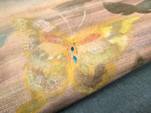 平和屋着物●六通柄袋帯　紬地　玉蟲　舞蝶文　金彩　正絹　逸品　未使用　CABB5991hy