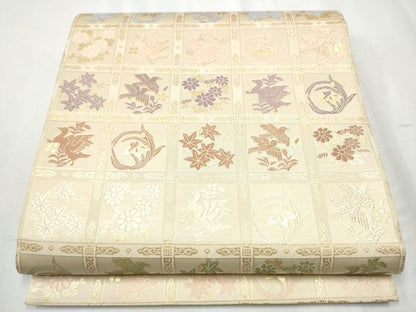 平和屋着物●六通柄袋帯　唐織　新小石丸　市松花鳥文　金糸　正絹　逸品　CABB5992hy