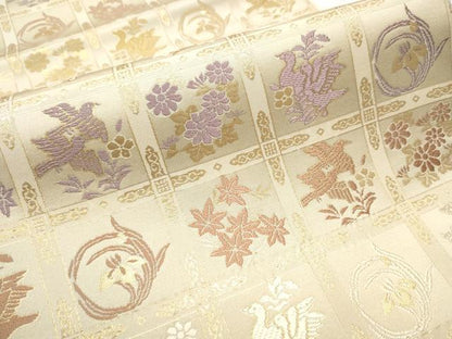 平和屋着物●六通柄袋帯　唐織　新小石丸　市松花鳥文　金糸　正絹　逸品　CABB5992hy