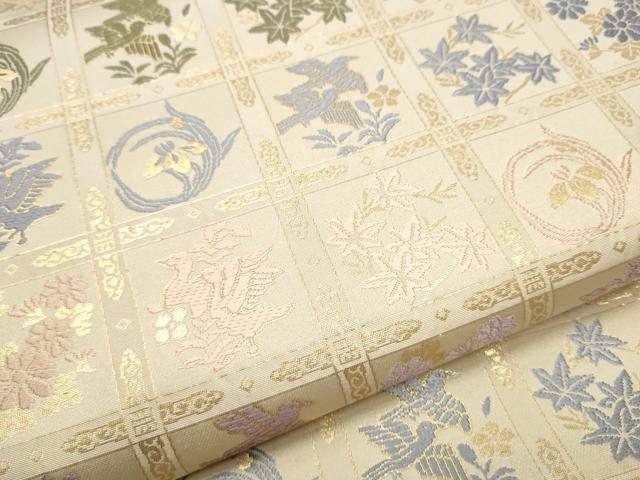 平和屋着物●六通柄袋帯　唐織　新小石丸　市松花鳥文　金糸　正絹　逸品　CABB5992hy