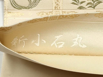 平和屋着物●六通柄袋帯　唐織　新小石丸　市松花鳥文　金糸　正絹　逸品　CABB5992hy