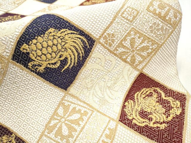 平和屋着物●両面　全通柄袋帯　金華山　天女　動物菱文　金糸　正絹　逸品　未使用　CABB5993hy