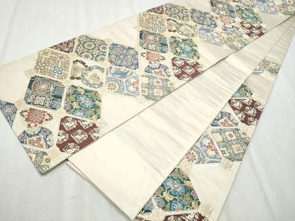 平和屋着物●六通柄袋帯　唐織　天井花鳥文　花兎　金糸　正絹　逸品　CABB5995hy