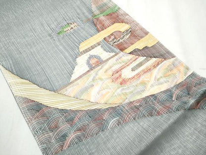 平和屋着物▽太鼓柄袋帯　スリーシーズン　春夏秋　すくい織　幾何学文様　金糸　正絹　逸品　CABB5996hy