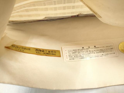 平和屋着物●西陣　じゅらく謹製　六通柄袋帯　幾何学文様　金糸　証紙付き　正絹　逸品　未使用　CABB5997hy