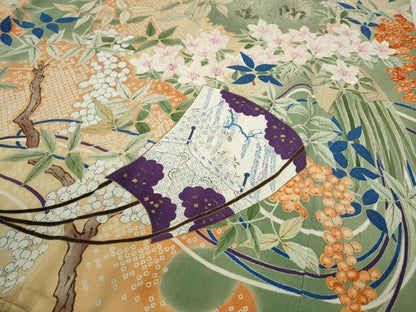 平和屋着物●アンティーク　大正ロマン　振袖　刺繍　几帳草花尽くし　金銀彩　正絹　逸品　CABB6002ut