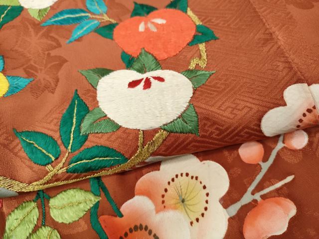 平和屋着物○アンティーク 大正ロマン 訪問着 手描き 刺繍 枝花文 正絹