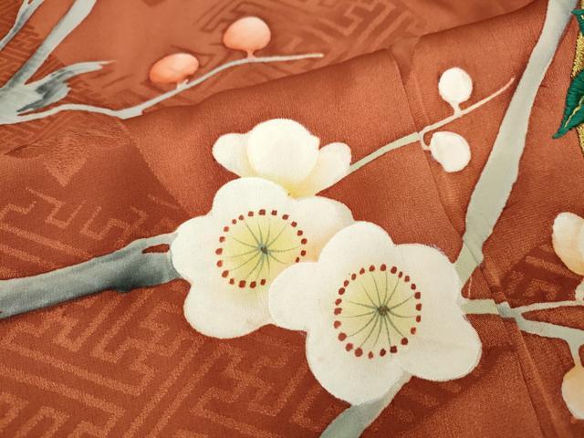 平和屋着物○アンティーク 大正ロマン 訪問着 手描き 刺繍 枝花文 正絹