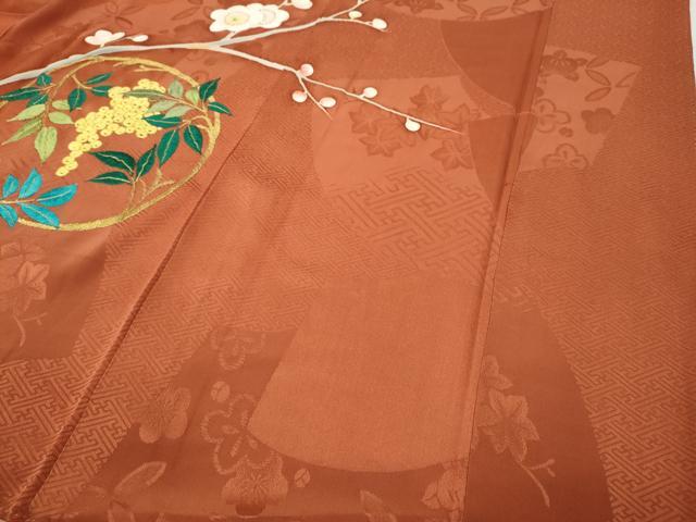 平和屋着物○アンティーク 大正ロマン 訪問着 手描き 刺繍 枝花文 正絹