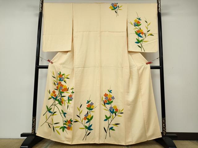 平和屋着物▼訪問着　手描き　枝花文　正絹　逸品　CABB6016ut