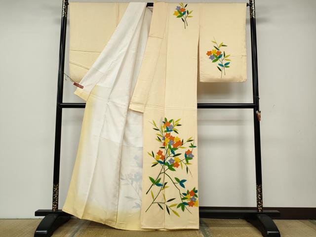平和屋着物▼訪問着　手描き　枝花文　正絹　逸品　CABB6016ut