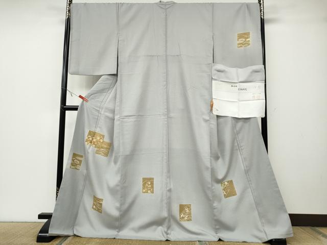 平和屋着物●訪問着　松岡姫　駒刺繍　紋納戸代　色紙重ね草花文　金彩　伊と幸　反端付き　ロング丈　正絹　逸品　CABB6061ut 平和屋着物○訪問着 松岡姫 駒刺繍 紋納戸代 色紙重ね草花