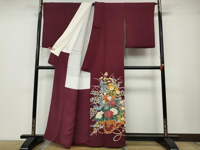 平和屋着物●豪華色留袖　刺繍　花車文　金糸　鬼しぼ縮緬　正絹　逸品　CABB6068ut 平和屋着物○豪華色留袖 刺繍 花車文 金糸 鬼しぼ縮緬 正絹 逸品