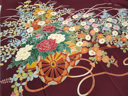 平和屋着物●豪華色留袖　刺繍　花車文　金糸　鬼しぼ縮緬　正絹　逸品　CABB6068ut