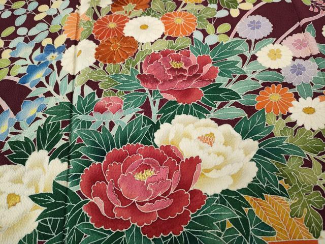 平和屋着物●豪華色留袖　刺繍　花車文　金糸　鬼しぼ縮緬　正絹　逸品　CABB6068ut 平和屋着物○豪華色留袖 刺繍 花車文 金糸 鬼しぼ縮緬 正絹 逸品
