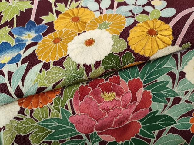 平和屋着物○豪華色留袖 刺繍 花車文 金糸 鬼しぼ縮緬 正絹 逸品