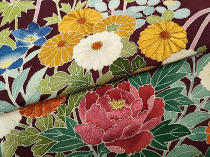 平和屋着物●豪華色留袖　刺繍　花車文　金糸　鬼しぼ縮緬　正絹　逸品　CABB6068ut