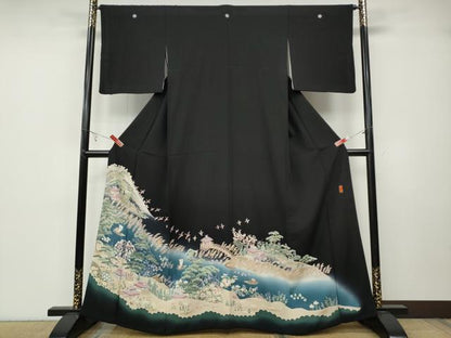 平和屋着物●本加賀友禅作家 江波秀明 黒留袖 風景人物船文 暈し染め 正絹 逸品 CABB6075ut