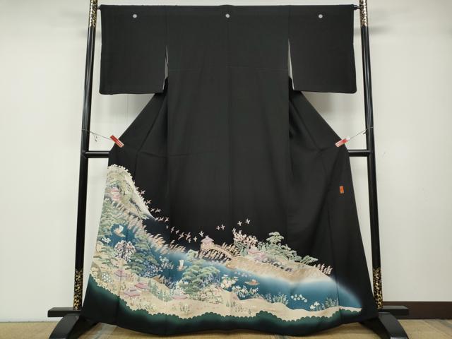 平和屋着物●本加賀友禅作家 江波秀明 黒留袖 風景人物船文 暈し染め 正絹 逸品 CABB6075ut