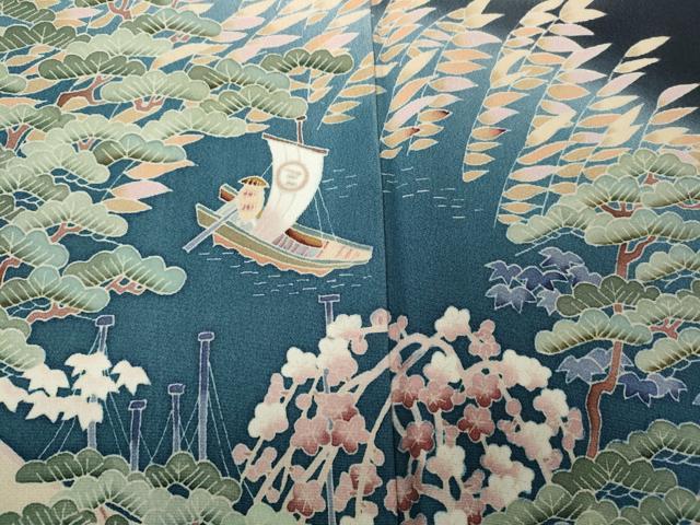 平和屋着物●本加賀友禅作家 江波秀明 黒留袖 風景人物船文 暈し染め 正絹 逸品 CABB6075ut