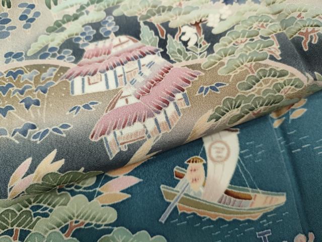 平和屋着物●本加賀友禅作家 江波秀明 黒留袖 風景人物船文 暈し染め 正絹 逸品 CABB6075ut