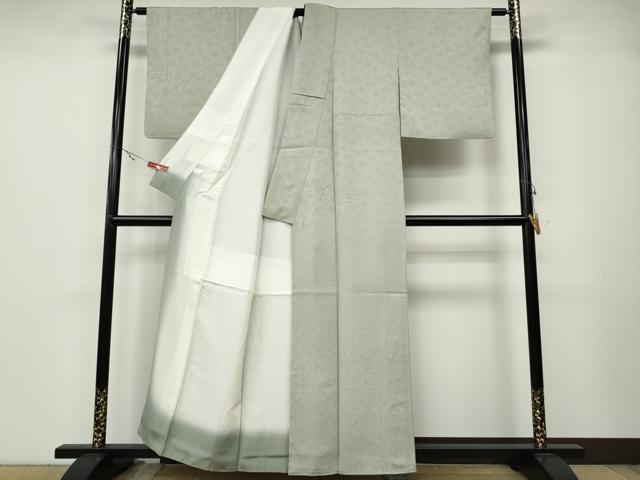 平和屋着物○上質な色無地 唐草地紋 灰黄緑色 正絹 逸品 CABB6078ut