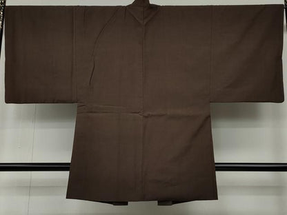 平和屋着物●男性　紬　羽織セット　着物：銀煤竹色　羽織：憲法色　正絹　逸品　CABB6089ut