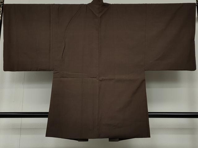 平和屋着物●男性　紬　羽織セット　着物：銀煤竹色　羽織：憲法色　正絹　逸品　CABB6089ut