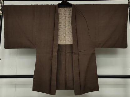 平和屋着物●男性　紬　羽織セット　着物：銀煤竹色　羽織：憲法色　正絹　逸品　CABB6089ut