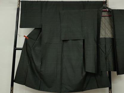 平和屋着物●男性　紬　アンサンブル　藍海松茶色　正絹　逸品　CABB6091ut