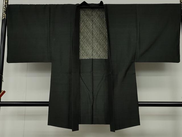 平和屋着物○男性 紬 アンサンブル 長羽織 鶯茶色 正絹 逸品