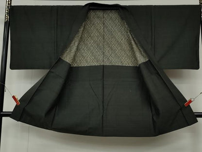 平和屋着物●男性　紬　アンサンブル　藍海松茶色　正絹　逸品　CABB6091ut
