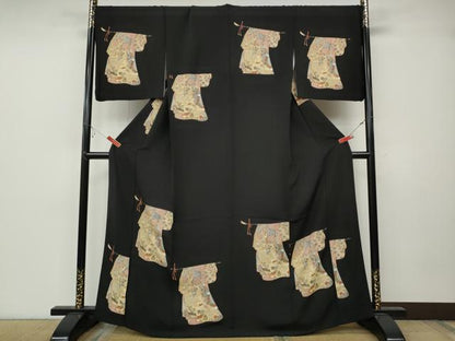平和屋着物●創業460年・千總　訪問着　誰が袖花文　黒地　金彩　正絹　逸品　CABB6096ut