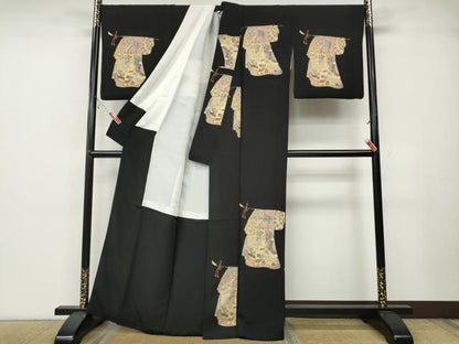 平和屋着物●創業460年・千總　訪問着　誰が袖花文　黒地　金彩　正絹　逸品　CABB6096ut