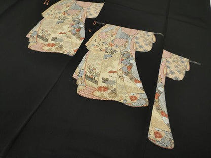 平和屋着物●創業460年・千總　訪問着　誰が袖花文　黒地　金彩　正絹　逸品　CABB6096ut