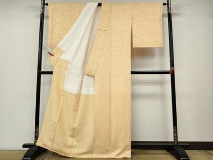 平和屋着物●上質な色無地　立波舞花地紋　雄黄色　正絹　逸品　CABB6100ut