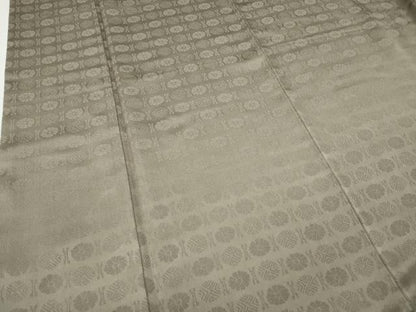 平和屋着物●上質なお召　吉祥花地紋　胡桃染色　正絹　逸品　CABB6101ut