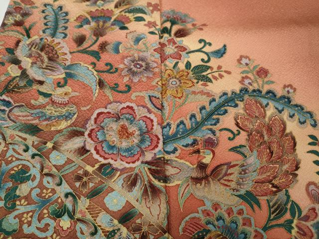 平和屋着物●訪問着　更紗花唐草文　暈し染め　金彩　正絹　逸品　CABB6106ut 平和屋着物○訪問着 更紗花唐草文 暈し染め 金彩 正絹 逸品