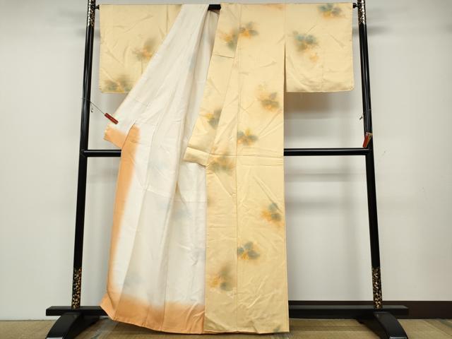 平和屋着物▼上質な小紋　地紋起こし　枝花文　暈し染め　正絹　逸品　CABB6112ut