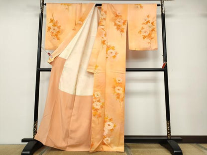 平和屋着物▼上質な小紋　地紋起こし　枝花文　暈し染め　正絹　逸品　CABB6140ut