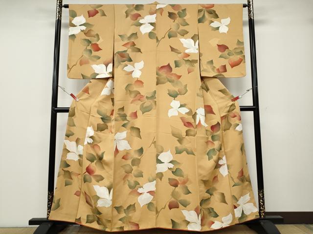 平和屋着物▼上質な小紋　手描き　地紋起こし　枝葉文　金彩　正絹　逸品　CABB6150ut