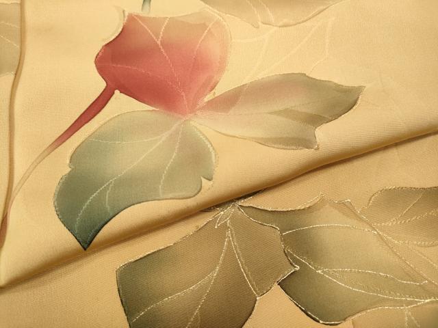平和屋着物▼上質な小紋　手描き　地紋起こし　枝葉文　金彩　正絹　逸品　CABB6150ut