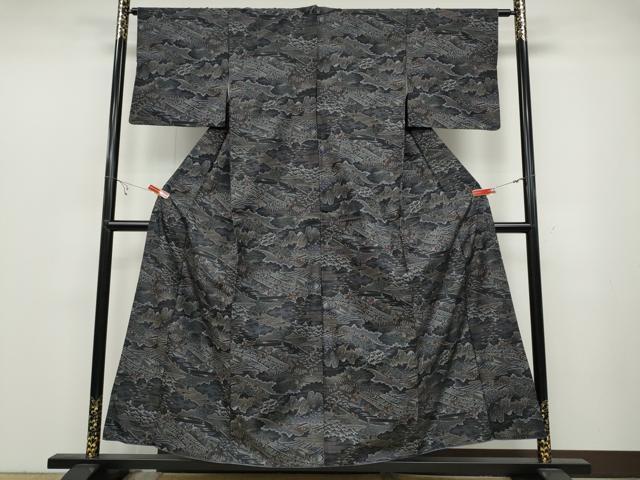 平和屋着物●本場大島紬　9マルキ　人物立波草木文　正絹　逸品　CABB6152ut