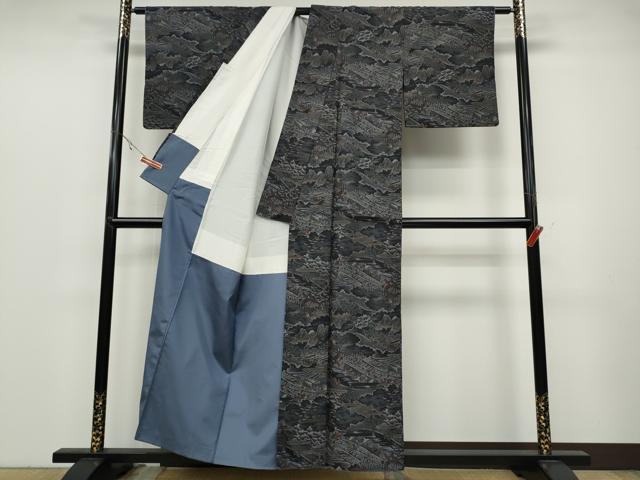 平和屋着物●本場大島紬　9マルキ　人物立波草木文　正絹　逸品　CABB6152ut
