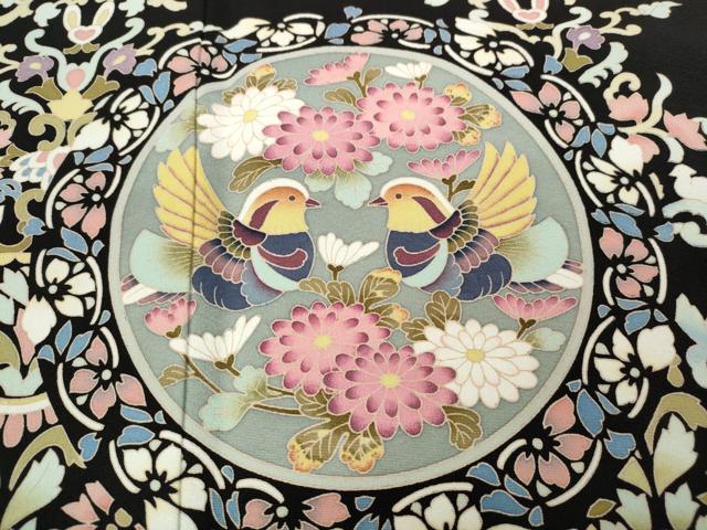 平和屋着物○豪華黒留袖 友禅 作家物 向かい鳥絵皿花文