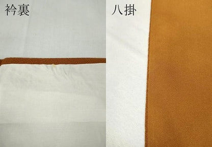 平和屋着物●ファッションデザイナー 花井幸子　色無地　霞地紋　黄茶色　正絹　逸品　CABB6158ut