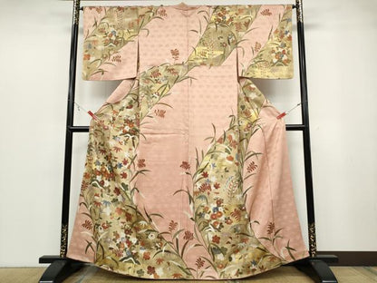平和屋着物●訪問着　駒刺繍　草花文　金彩　正絹　逸品　CABB6162ut