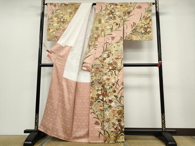 平和屋着物●訪問着　駒刺繍　草花文　金彩　正絹　逸品　CABB6162ut
